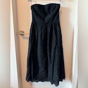 Strapless Black Eyelet Midi Dress